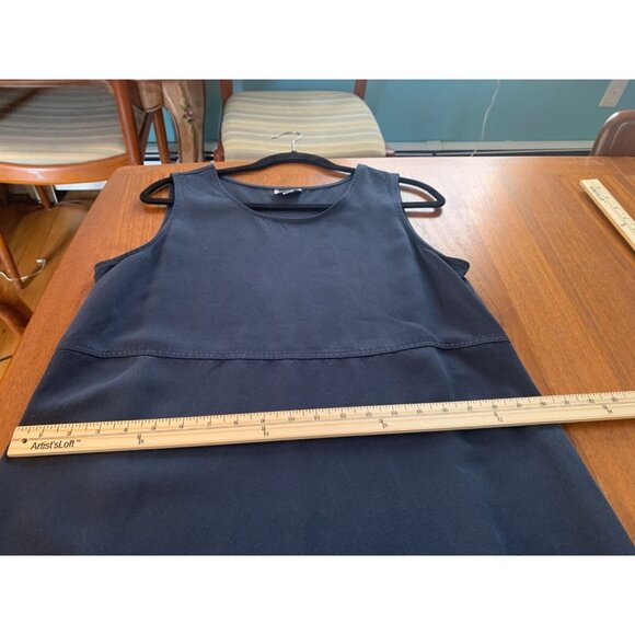 AKS Petite L Sleeveless Navy Tencel Boho Minimalist Maxi Dress With Side Button - Picture 3 of 11